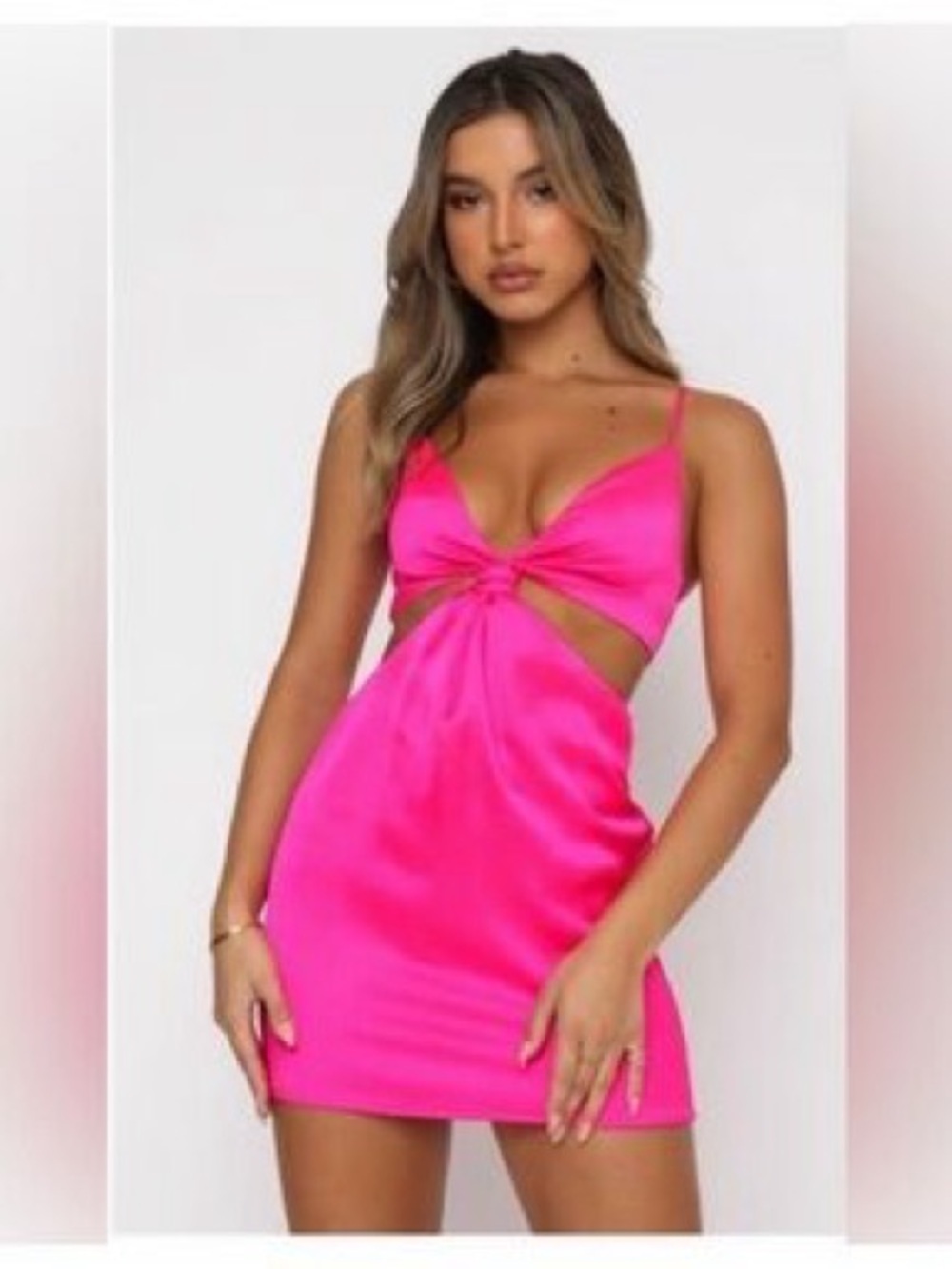 Wild fox Cutout Knot-Front Mini Dress in Hot Pink size xs summer vacation beach